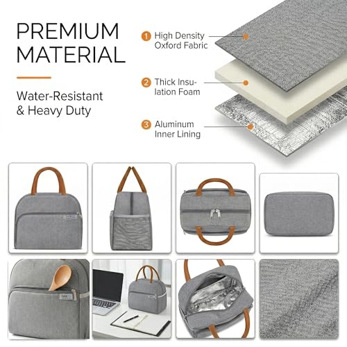 Image of SaleOn Insulated Lunch Bag for Women /Men /Adult, Lunch Box Lunch Bag Women, Small Leakproof Cute Lunch Tote Large Capacity Reusable Lunch Container for Work /Office /Picnic /Beach (Grey)