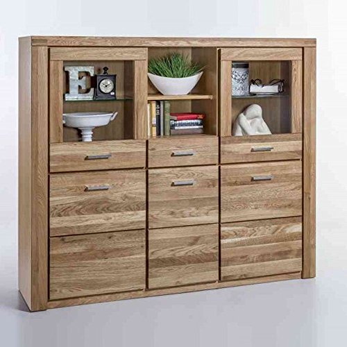 moebelstore24 Highboard Vitrine Taber Wildeiche geölt Teilmassiv