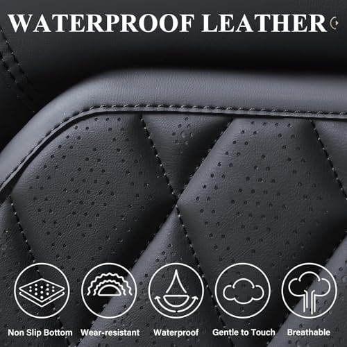 Image of Coverado Car Seat Covers Full Set, Black Seat Covers, Waterproof Faux Leather Car Seat Cover, Luxury Car Seat Cover, Automotive Seat Covers 5 Seats, Car Seat Protector Universal Fit Most Cars