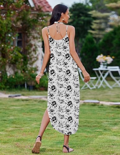 Image of Zeagoo Women's Casual Sundress Summer Maxi Sleeveless V Neck Split Boho Beach Dress Travel Vacation Dress with Pockets