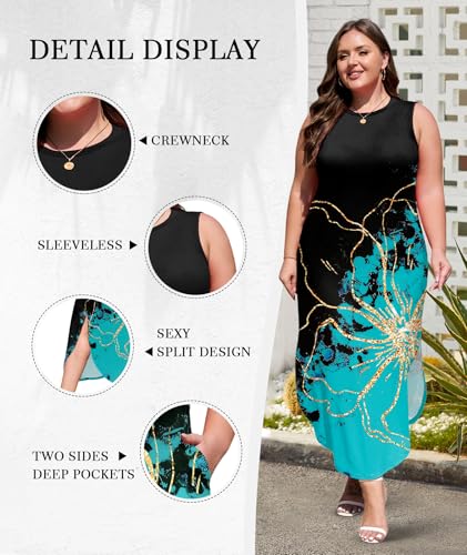 Image of Wolddress Womens 2026 Plus Size Sleeveless Tank Dress Casual Loose Sundress Split Summer Beach Long Maxi Dresses with Pockets