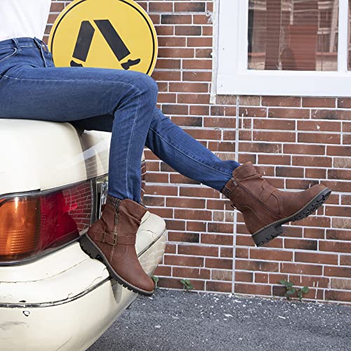 Hawkwell Women's Combat Boots Side Zipper Buckle Fashion Ankle Booties - Image 3