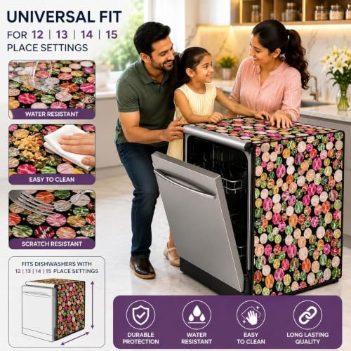 Image of Dishwasher Cover for 12 to 15 Place Setting | Water-Resistant Dustproof Zip Cover | Universal Fit Compatible with Bosch, LG, IFB, Hafele, Faber & More | 63 x 63 x 88 cm | Design 7