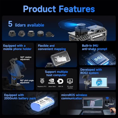 Image of Yahboom Handheld Scanning Lidar 3D Mapping Navigation Supports APP,ROS2,Linux, 6-Axis IMU MicroRos Communication with Multiple Radars (VM Software Not Support MAC) (with X3 Pro)