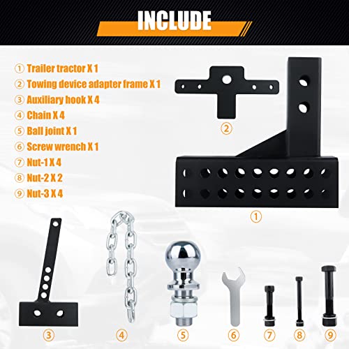 Weight Distribution Hitch, Large Nut Auxiliary Hook Auxiliary Traction Device Tow Accessories, Universal Hitch Towing System Kit Easy Trailer Control 2.3" Ball #TOP4