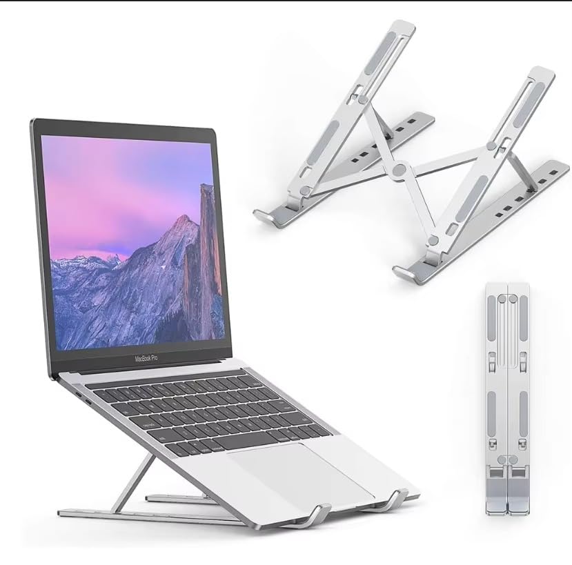 Image of Adjustable Laptop Stand with Aluminum Build & Anti-Slip Silicone Rubber Pads | Portable Foldable Ergonomic Riser for Laptop & Other Devices | Ideal for Home or Office Desk Setup