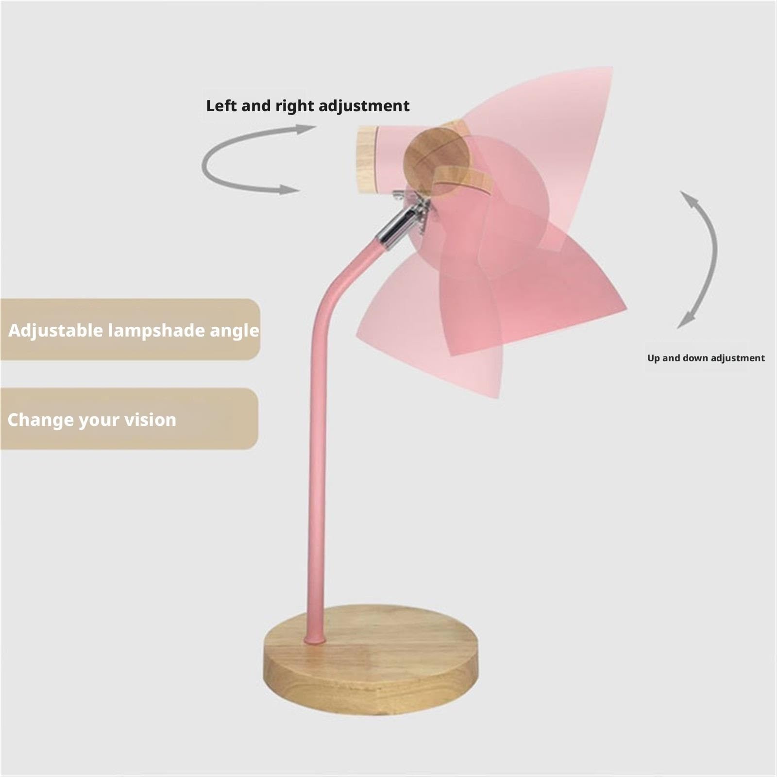 Lámpara De Lectura Lámpara De Escritorio Hierro Forjado con Base Madera. Bombilla No Incluida para Ojos(Pink)