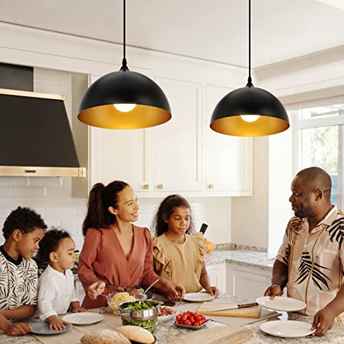 Farmhouse Pendant Lighting for Kitchen Island,Black and Gold Dome Pendant Light Fixtures, Industrial Hanging Ceiling Light for Dining Room Foyer Cafe Kitchen Sink,2 Pack - Image 2