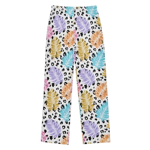 Pajama Pants Lounge Sleep PJ Bottoms Sleepwear Elastic Waist Drawstring S Leopard Palm Leaf