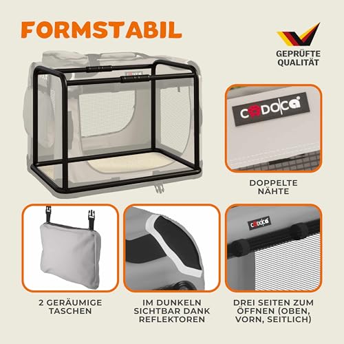 CADOCA® Hundebox faltbar Transportbox XL 82x56x58cm robust atmungsaktiv Transporttasche Auto Rückbank Haustiertransportbox Hundetragetasche Grau