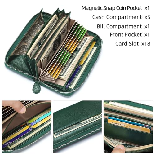 Image of RFID Blocking Womens Zipper Wallet Leather Large Capacity Billfold Clutch Zip Around Wallets for Women