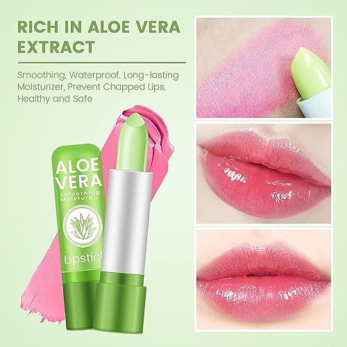 Ownest 5 Packs Aloe Vera Lipstick, Long Lasting Nutritious Soothing Lip Balm, Lips Moisturizing Magic Temperature Color Change Lipstick thumb #3