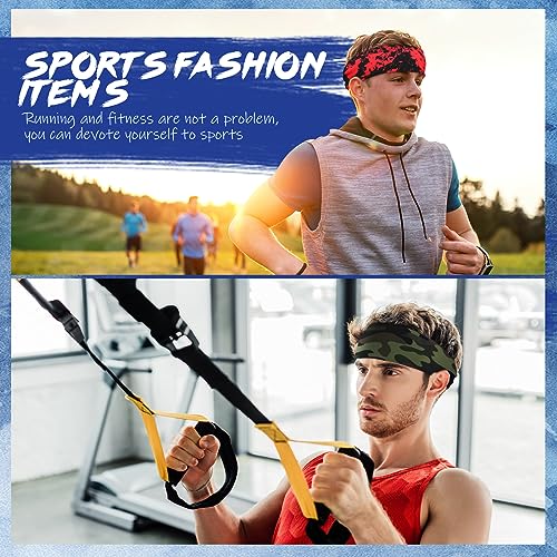 Image of 18 Pcs Sports Sweatbands for Men Women Camo Headbands Workout Non Slip Headbands Breathable Head Band Fitness Stretchy Unisex Hairband for Yoga Running Cycling Ball