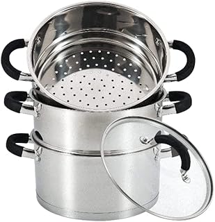 Royal Cuisine 3 Tier Multi Tier Layer Stainless Steel Steamer Pot For Cooking With Stackable Pan Insert/Lid, Food Steamer, Vegetable Steamer Cooker, Steamer Cookware Pot (Size: 18cm)