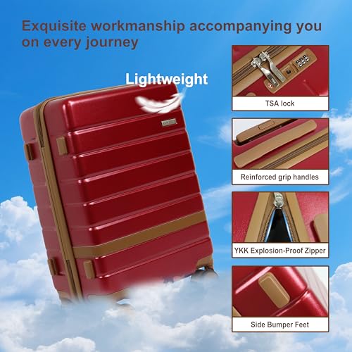 Image of 20-Inch Carry-On Luggage Set (3-Piece) - Lightweight & Durable Hardshell Spinner Suitcase with TSA Lock | PC+ABS Material | Airline Approved for Business and Family Travel, in Red