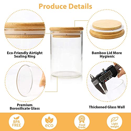 Image of ComSaf Glass Food Storage Canister with Airtight Bamboo Lid (220ml), Clear Glass Jar Container with Seal Wooden Lid for Kitchen Pantry Serving Tea Coffee Sugar Flour Spices (Set Of 12, 220ml)