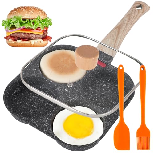 AHFLRTO 4 Cup Egg Pans Nonstick, Aluminum Omelette Pan with Lid, Healthy Egg Skillet for Eggs, Pancakes, Crepes, Sandwiches, Compatible with Gas Stove & Induction Cooktop