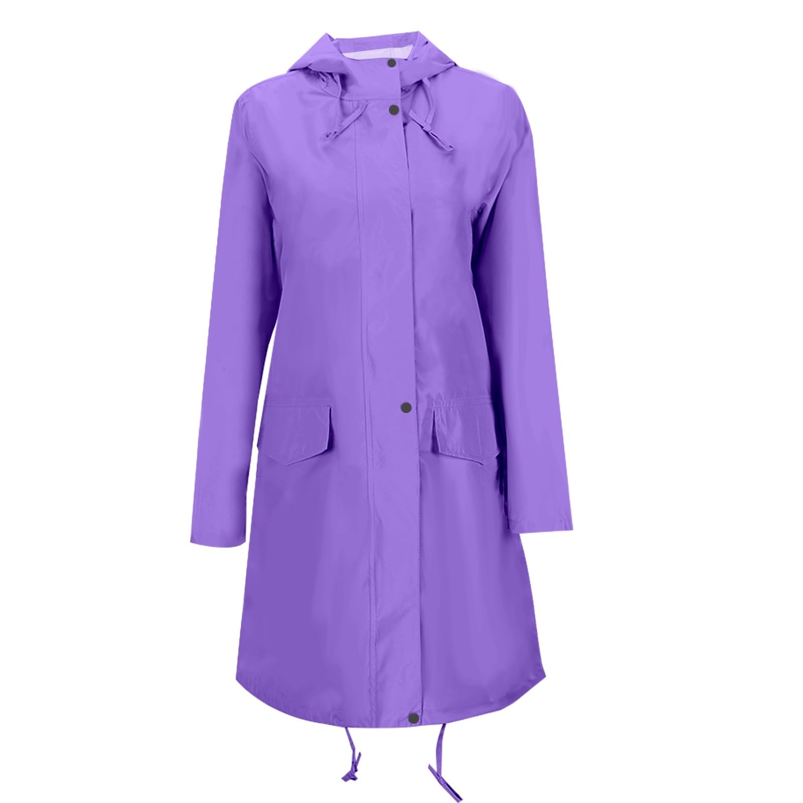 Generisch Giacca casual impermeabile da donna leggera lunga con cappuccio trench PU giacca a vento alla moda per esterni impermeabile intera lunghezza