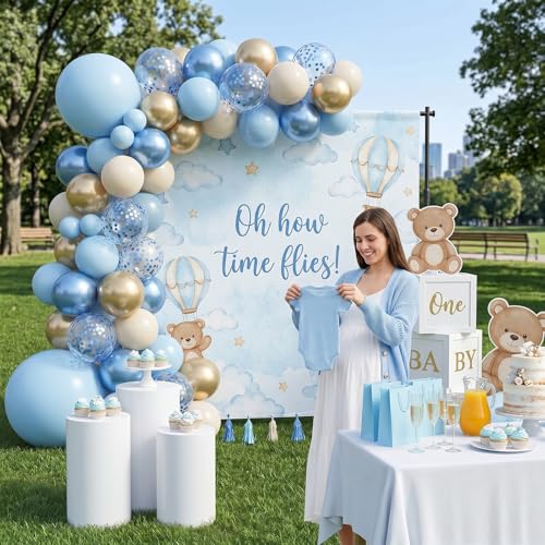 Image of Dusty Blue Gold Balloons, 60 Packs 12 Inch Blue Gold Balloon, Metallic Golden Blue Confetti Balloon with Sand White Balloon for Baby Shower Bridal Shower Gender Reveal Birthday Wedding Party