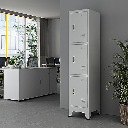 [en.casa] Casier Métallique avec 3 Portes Vérouillables Armoire de Rangement avec Clés et Porte-Étiquette Barre de Penderie Étagère Fentes d'Aération pour Bureau...