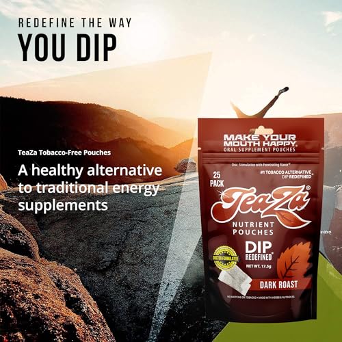Image of Teaza Herbal Energy Pouches, Tobacco Alternative Nicotine Free, Smokeless Alternative Snuff and Healthy Dip, Tobacco Free Chew Premium Flavored | Coffee | 25 Pouch Pack