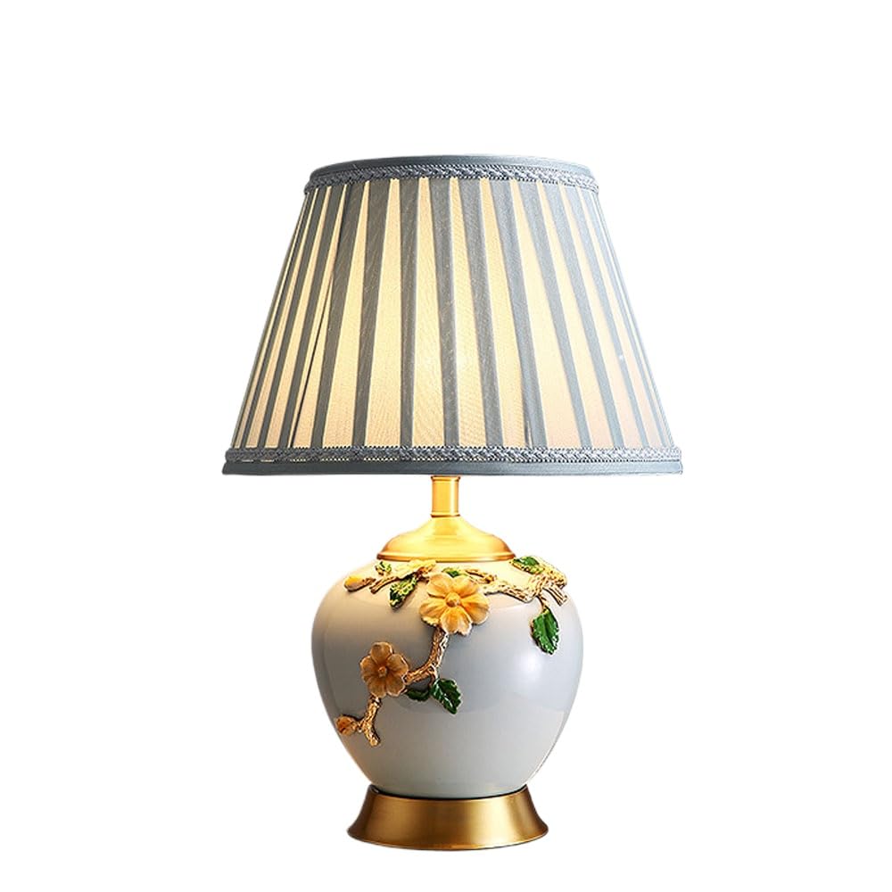 asdchZen 25" Ceramic/Pure Copper Table Lamp Contemporary Enamel Craftsmanship Bedside Desk Nightstand Lamp For Bedroom Living Room Office College Bookcase-A,B
