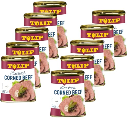 TULIP 10x Corned Beef 340 g | Klassisches Frühstücksfleisch in der Dose | Zartes gepökeltes Fleisch in der Konserve | Konservenfleisch mit 98% Rindfleisch