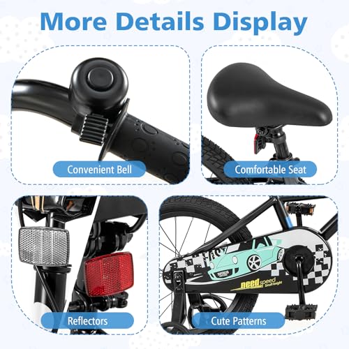 Image of BABY JOY Kids Bike, 12 14 16 18 Inches Car Pattern Sporty Bicycle w /Removable Training Wheels, Hand & Coaster Brakes, Adjustable Seat & Handlebar, Girls Boys Bike