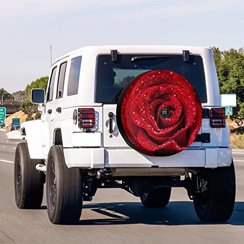 Image of Delerain Spare Tire Cover with Backup Camera Hole Beautiful Red Rose Wheel Covers Waterproof Dust-Proof UV Sun Universal Fit for RV Trailer RV SUV Truck (18 Inch for Diameter 32 inch-34 inch)