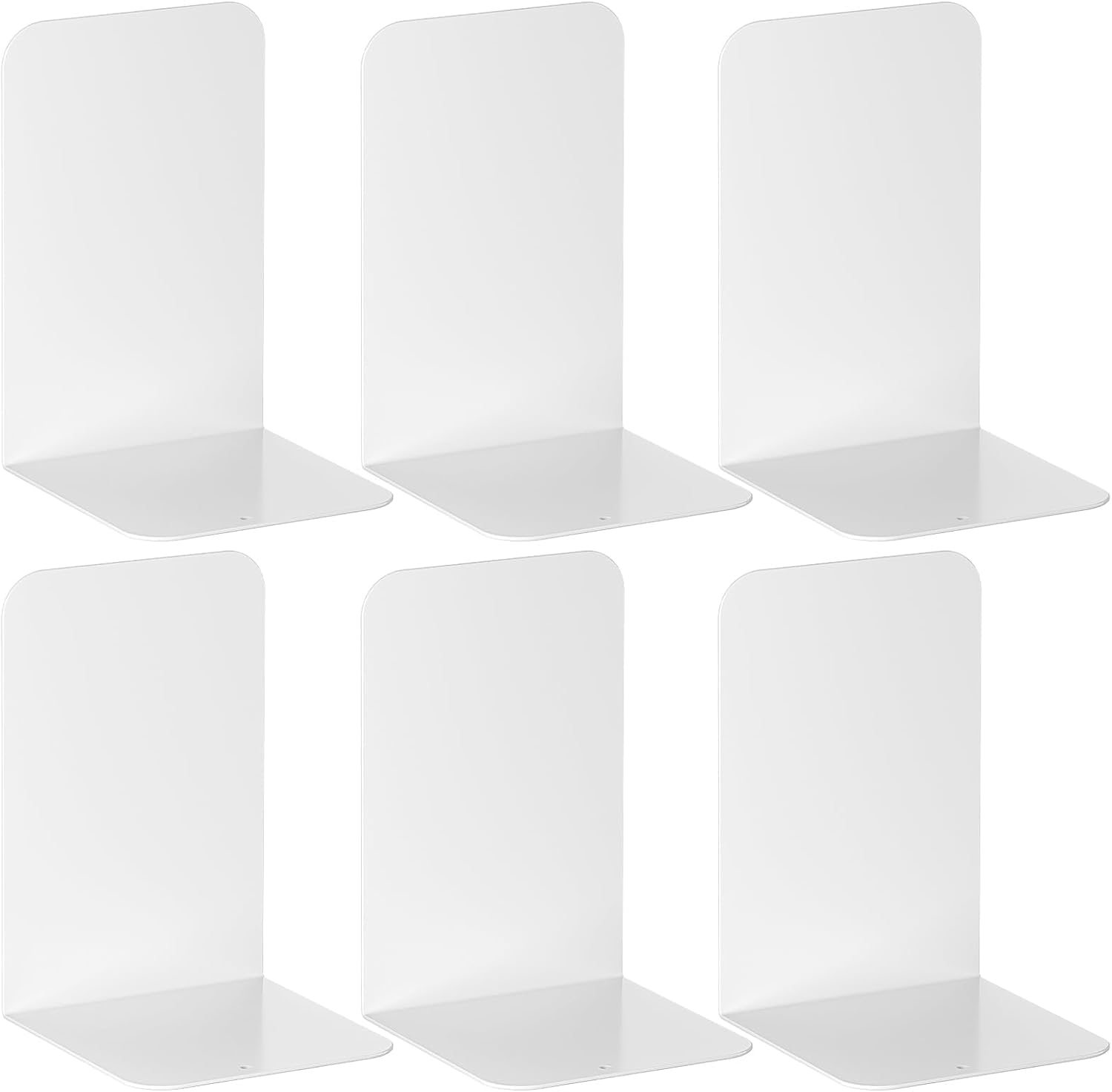 Deefongo 6pcs White Decorative Metal Bookends,Heavy Duty Bookends,Book Ends for Shelves Divider Stopper Holder, Black Metal Book ends with Non-Slip Rubber Pad for Decor,Home,Office