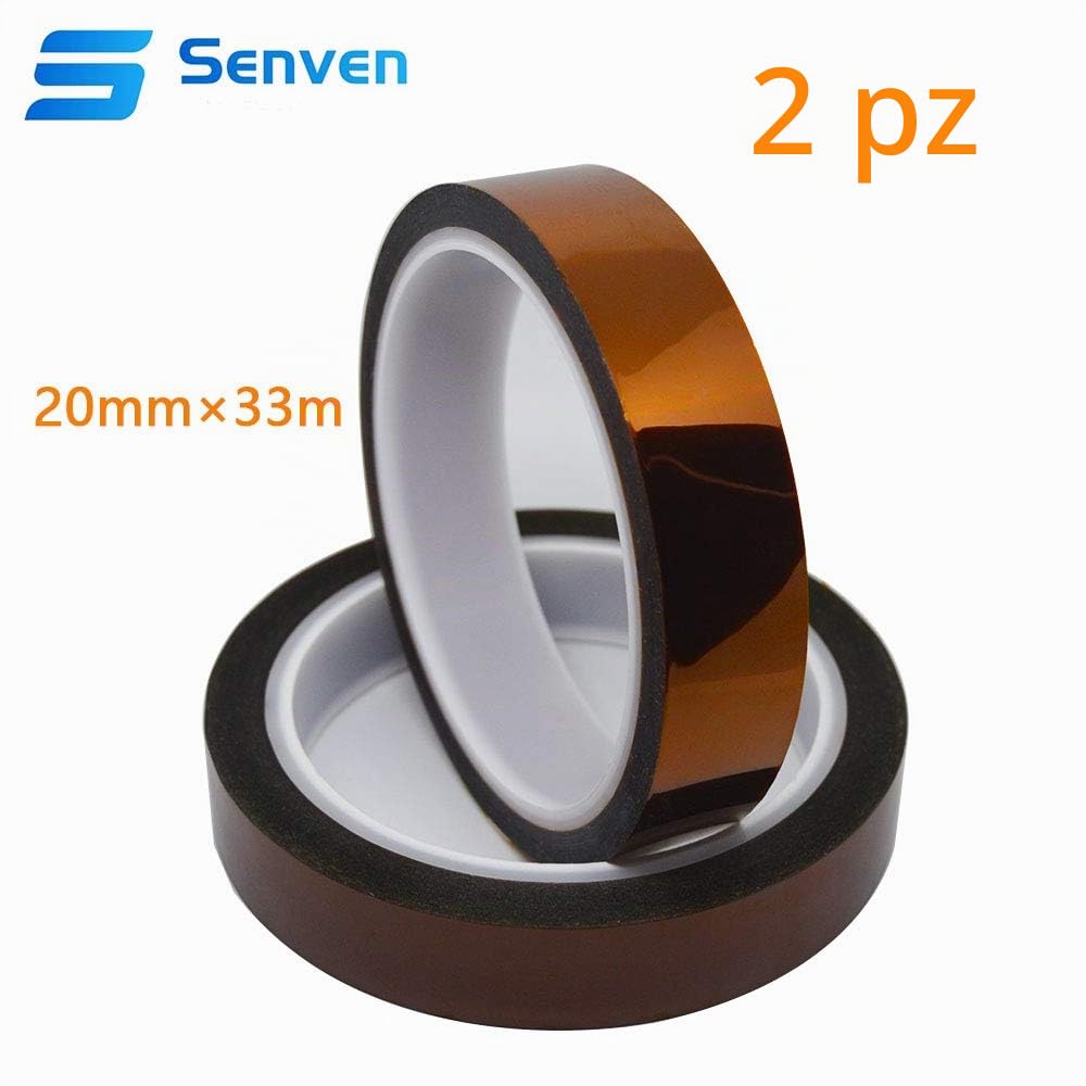 Senven 2 rolls of high-temperature tape, polyimide film tape, Kapton tape, for masking, soldering, powder coating, sublimation, and insulation circuits (33M x 20MM) × 2.