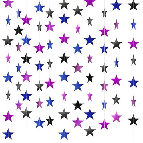 Image of Patelai Glitter Star Garland Banner 2026 Graduation Decor 130 Feet Star Hanging Banner Twinkle Backdrop for Party Birthday Classroom Wedding Supplies(Blue,Black,Purple)