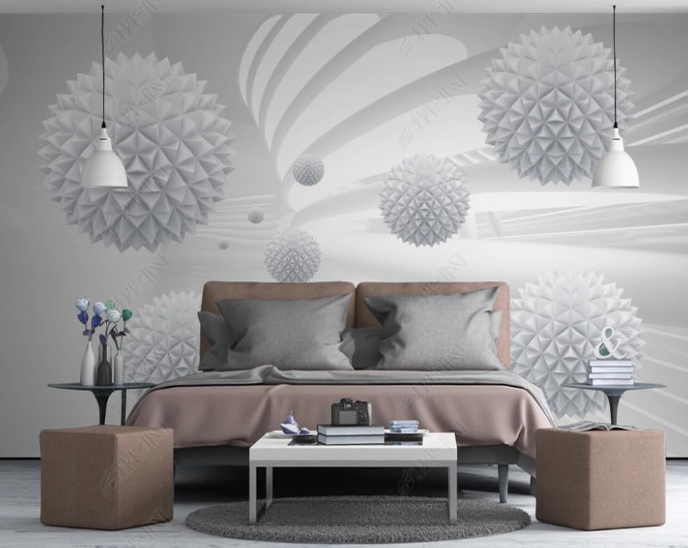Papier peint intissé 3D pour agrandir un salon avec un poster géant géométrique sphérique