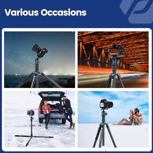 Image of Fotopro 73 inch /185cm Carbon Fiber Travel Tripod for Camera, 360 Panorama Ball Head, Arca Quick Release Plate and Bag, Detachable Monopod for DSLR Camera Camcorder, Load up to 22lbs /10kg. X-Go Plus Blue