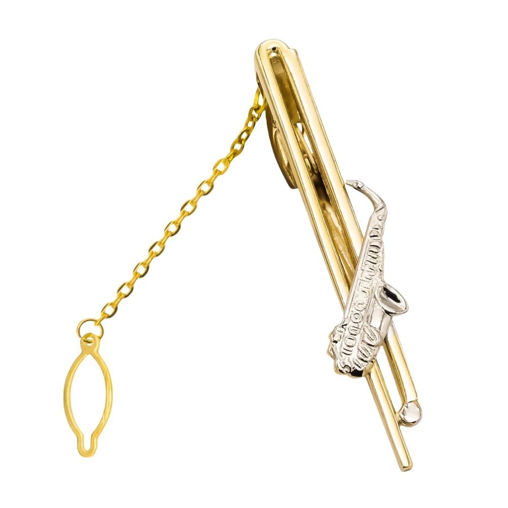 flexibdiex Tie Pin for Men Formal, Saxophone Tie Clip with Fit, Golden Tie Accessory for Business Attire and Wedding Events,Music Tie Clip-picture-21