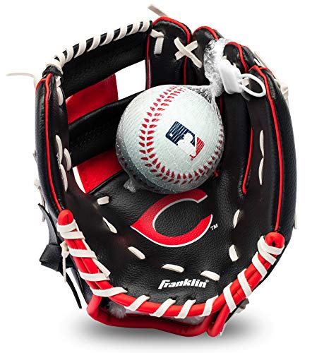 Franklin Sports MLB Youth Teeball Glove and Ball Set - Kids Cincinnati Reds Baseball and Teeball Glove and Ball - Perfect First Kids Glove - 9.5'