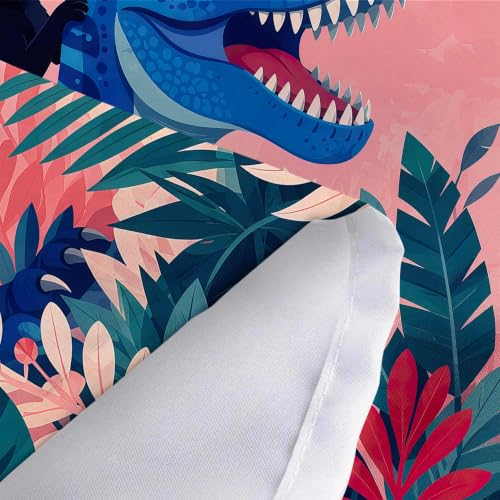 Image of Boziqr Funny Cat Riding Dinosaur Shower Curtain, Boys Kids Bathroom Decor | Tropical Pink Botanical Bath Curtain Set, Waterproof Polyester with 12PCS Hooks for Kids Teens Adults, 70 x 78 Inch
