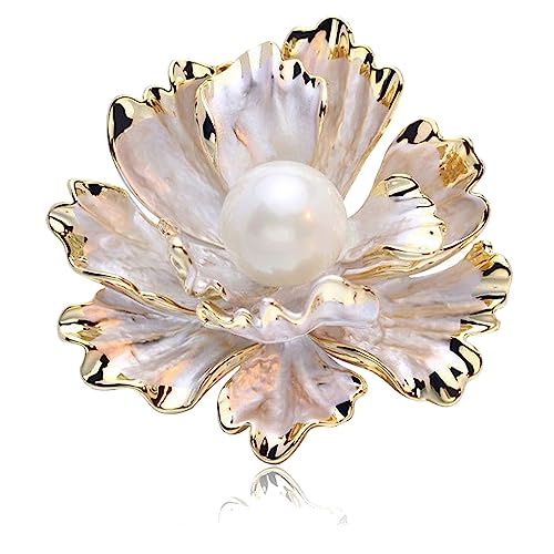 Image of Crystal Pearl Flower Brooches Pins Fashion Beautiful Created Rhinestone Floral Brooch Good Idea for Party Dance Wedding Banquet for Elegant Women Girl