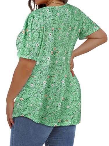Image of Plus Size Tops for Women Pleated Summer Top Trendy Short Sleeve Shirts Casual Basic Tee Crew Neck Blouses 2026