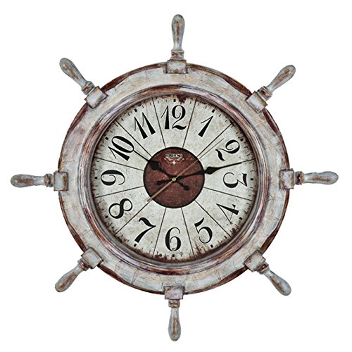 Wall Clock- Mediterranean Rudder Modern Silent Living Room Personality Creative Children's Room Clock (Color : D)
