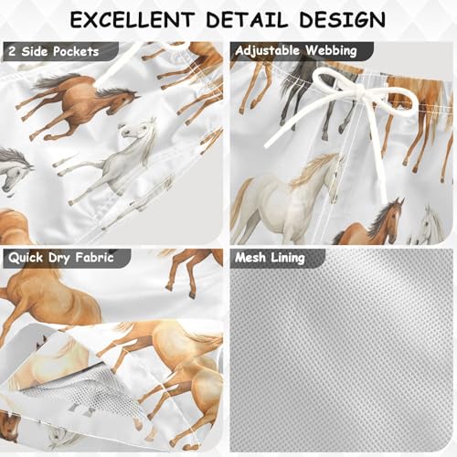 Pigsaly Boys' Swim Board Shorts Watercolor Horses Boy's Swim Trunks Kids Swimwear M3