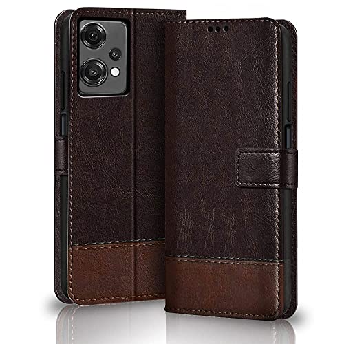 Image of TheGiftKart Flip Back Cover Case for OnePlus Nord CE 2 LITE 5G | Dual-Color Leather Finish | Inbuilt Stand & Pockets | Wallet Style Flip Back Case Cover for OnePlus Nord CE 2 Lite 5G (Coffee & Brown)