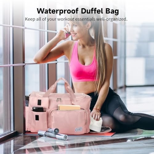 Duffel Travel Bag with Dry and Wet Compartments, Women's Waterproof Weekend Gym Bag, Overnight Tote with Shoe Area and Trolley Sleeve4