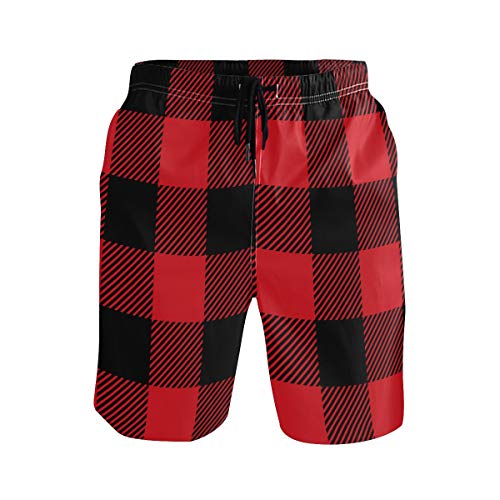 Men's Swim Trunks Black & Red Scottish Plaid Boxer Briefs Trunks Underwear Shorts Swimming Beach Surfing Board Shorts