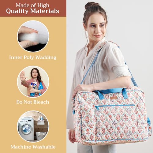 Maison d' Hermine Weekender Bags for Women Cotton Quilted Duffel Overnight Luggage Weekend Bag for Men Gym Sports Gifts Travel Business Travellers Family Trip (Albane)3
