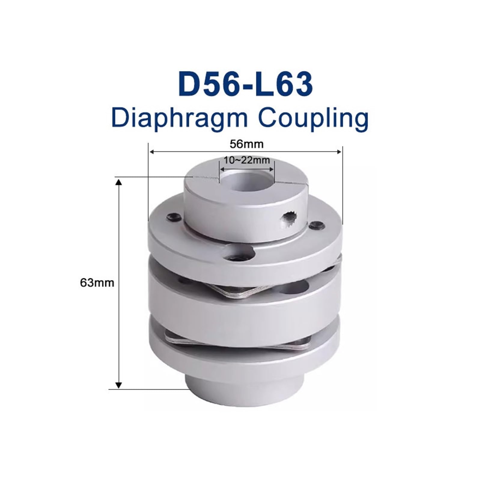 Accouplement à diaphragme 1 pièce D56-L63 LK3-C56-W Accouplement étagé en alliage d'aluminium à double diaphragme for manchon de connecteur de moteur pas à pas, jeu nul(14x19mm)
