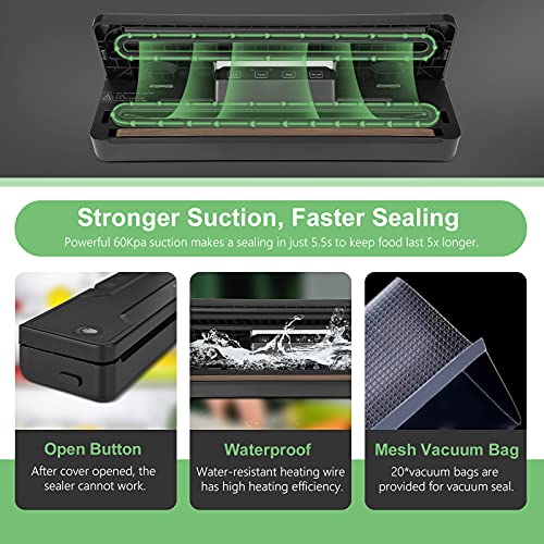 Vakuumiergerät,Folienschweißgerät für Trockene und Feuchte Lebensmittel, Bleiben bis zu 8x Länger Frisch Vakuumierer… – Bild 3