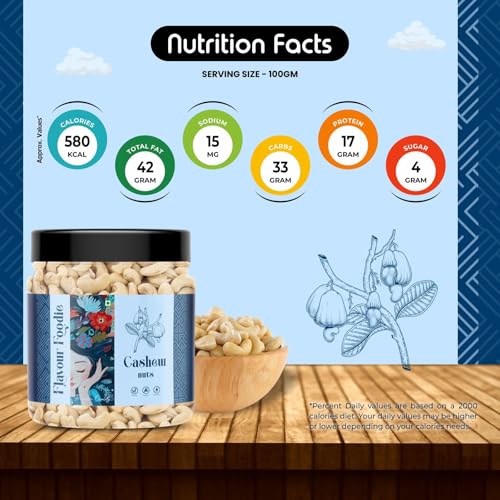 Image of Flavour Foodie Premium Cashew Nuts 250gm | Kaju Nut Dry Fuits | Natural & Crunchy Premium Whole Cashews | Gluten-Free Healthy Snack | Nutritious & Delicious Gift
