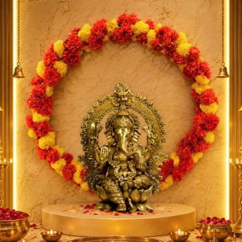Image of Special You Ganpati Decoration Items for Home with Marigold garland & Backdrop Stand, Ganpati Decoration mandap, Ganesh Chaturthi Decor Items, PVC Backdrop for Pooja Room Decor - 5 pcs