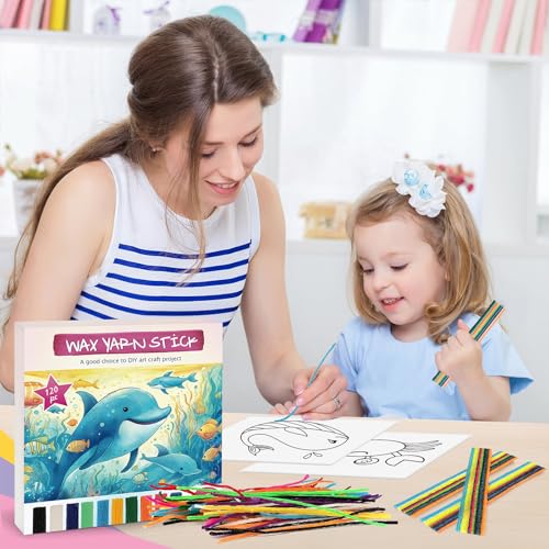 Bofoho 120pc Sea Life Art Crafts Wax Yarn Sticks Non-Toxic Bendable Sticky Material in Bulk. Perfect Handicraft Christmas Gift, Entertainment for Home and Travel Student DIY Project